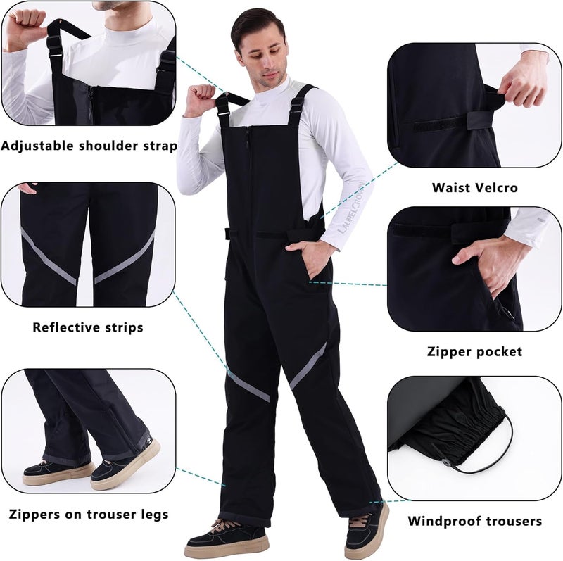 Tearom Mens Bib Snow Pants Men Ski Bib Insulated Snow Bib Overalls Windproof Waterproof Ski Pants - Image 2
